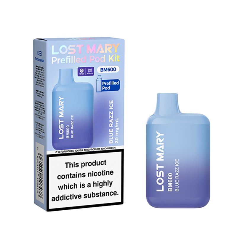Lost Mary Blue Razze Ice vape pod packaging zoom distro in UK