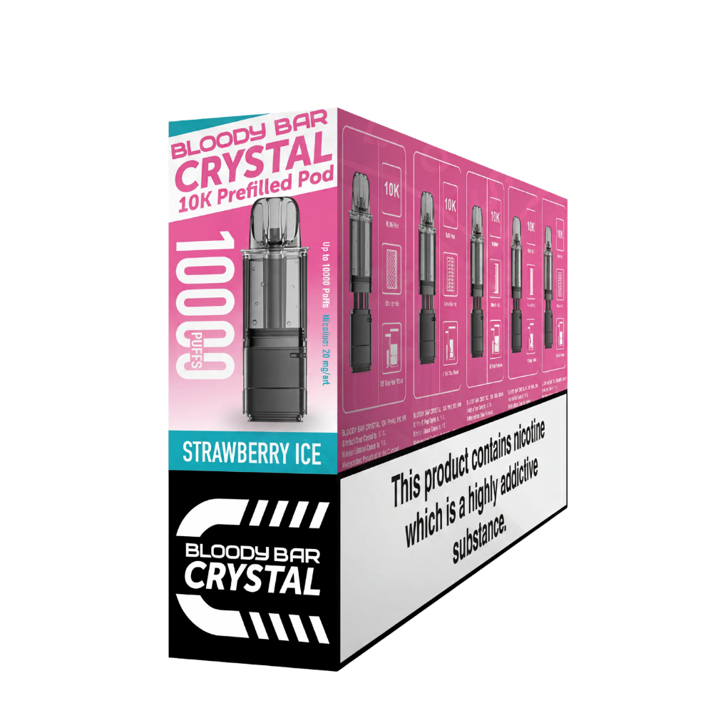 Crystal 10K Bloody Bar | Replacement Pods | Strawberry Ice | 10K | Pack Of 5