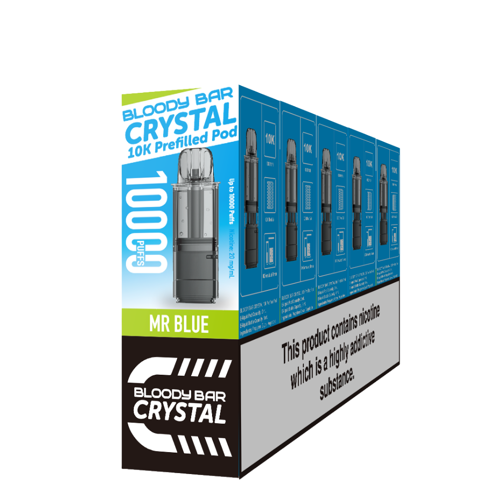Crystal 10K Bloody Bar | Replacement Pods | Mr Blue | 10K | Pack Of 5