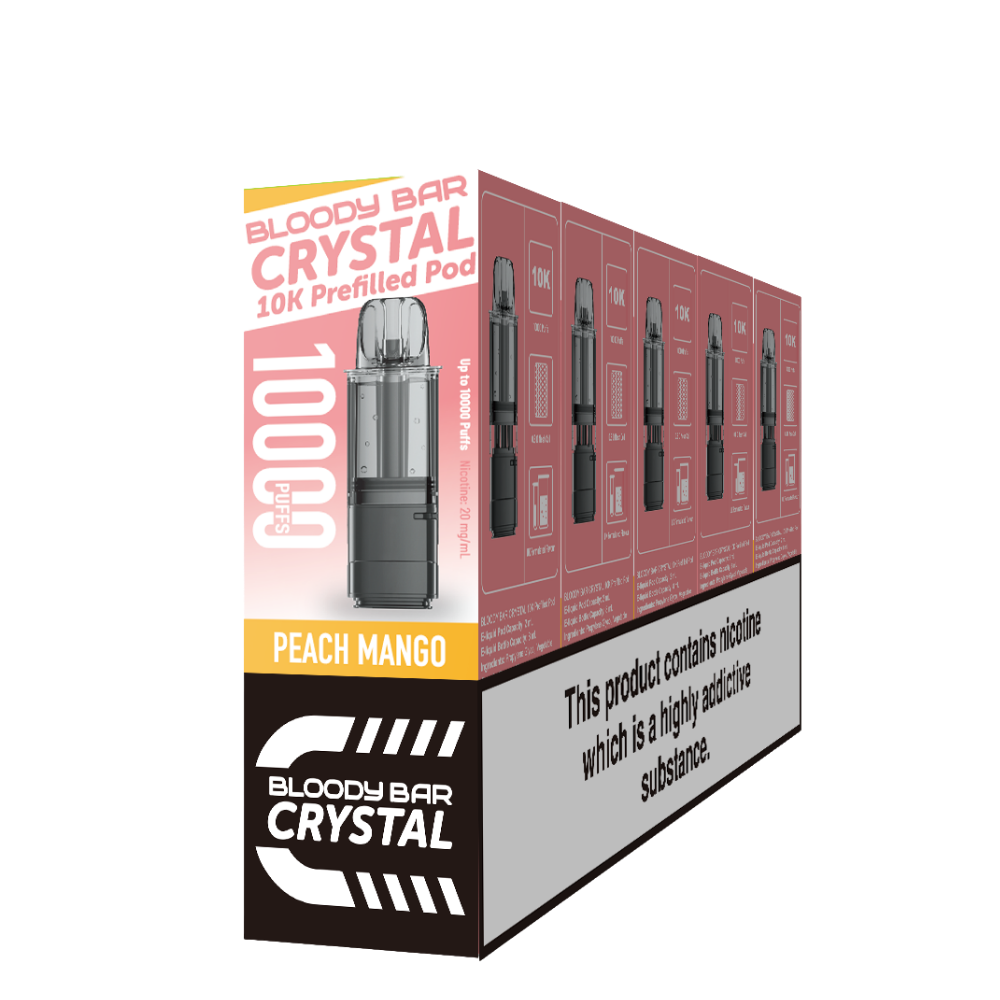 Crystal 10K Bloody Bar | Replacement Pods | Peach Mango | 10K | Pack Of 5