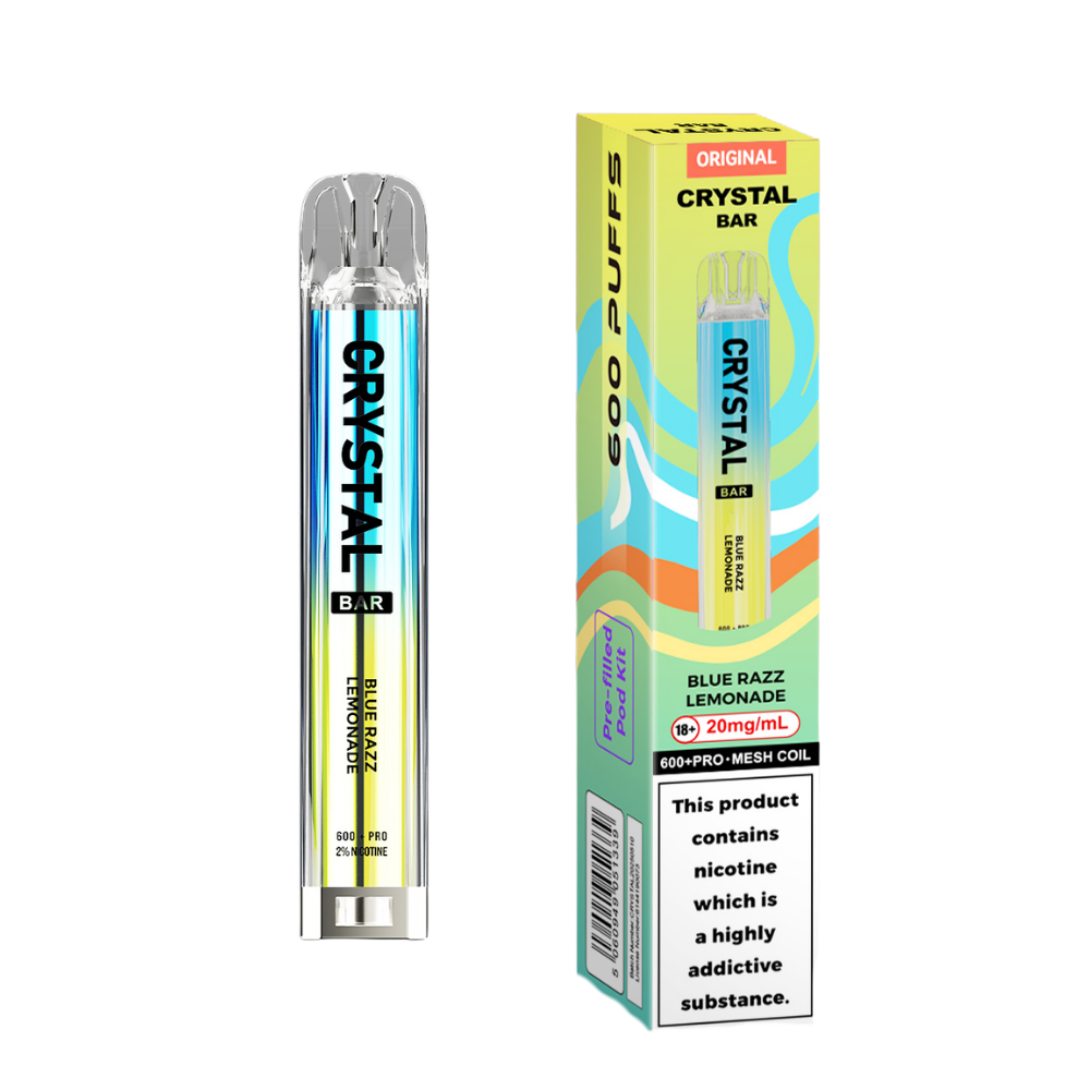 Crystal Bar | Prefilled Pod Kit | Blue Razz Lemonade | 600 Puffs| Pack Of 10