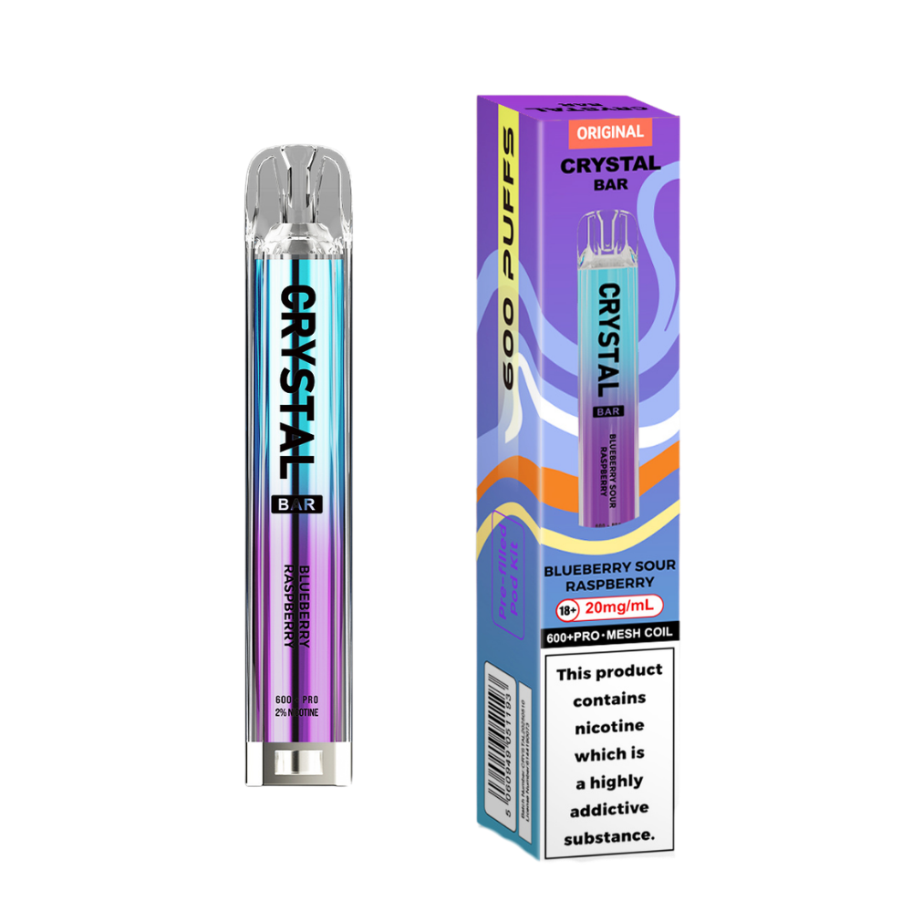 Crystal Bar | Prefilled Pod Kit | Blueberry Sour Raspberry | 600 Puffs| Pack Of 10