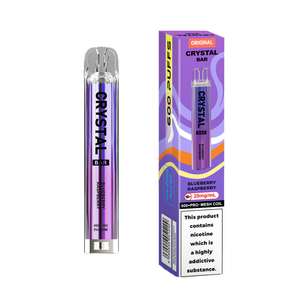 Crystal Bar | Prefilled Pod Kit | Blueberry Raspberry | 600 Puffs| Pack Of 10