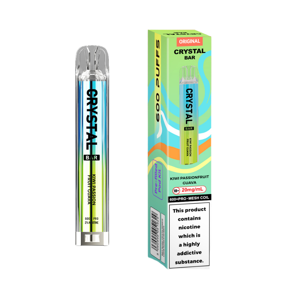 Crystal Bar | Prefilled Pod Kit | Kiwi Passionfruit Guava | 600 Puffs| Pack Of 10