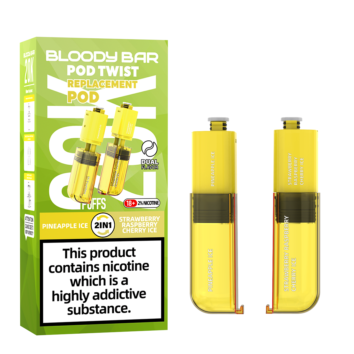 Bloody Bar | Replacement Pods | Pineapple Ice/Strawberry Raspberry Cherry Ice | Pod Twist 20K | Pack of 5