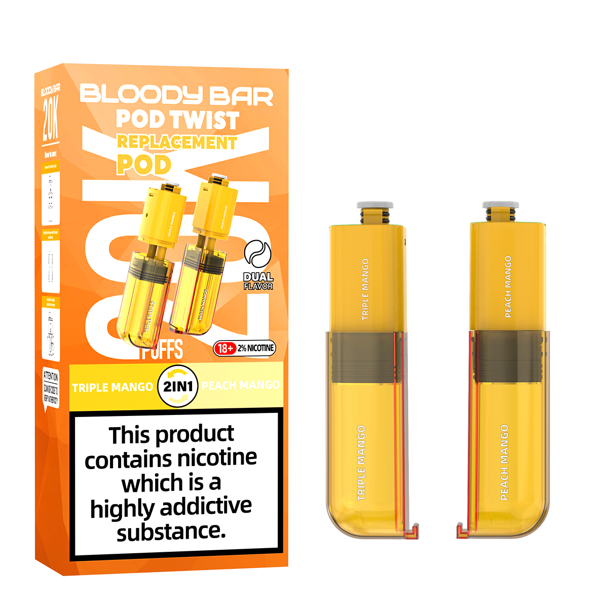 Bloody Bar | Replacement Pods | Triple Mango/Peach Mango | Pod Twist 20K | Pack of 5