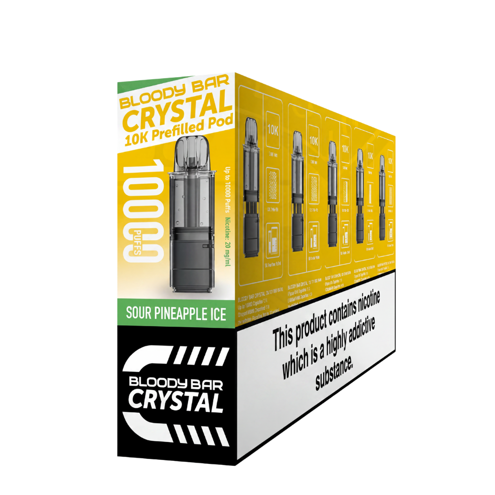 Crystal 10K Bloody Bar | Replacement Pods | Sour Pineapple Ice | 10K | Pack Of 5