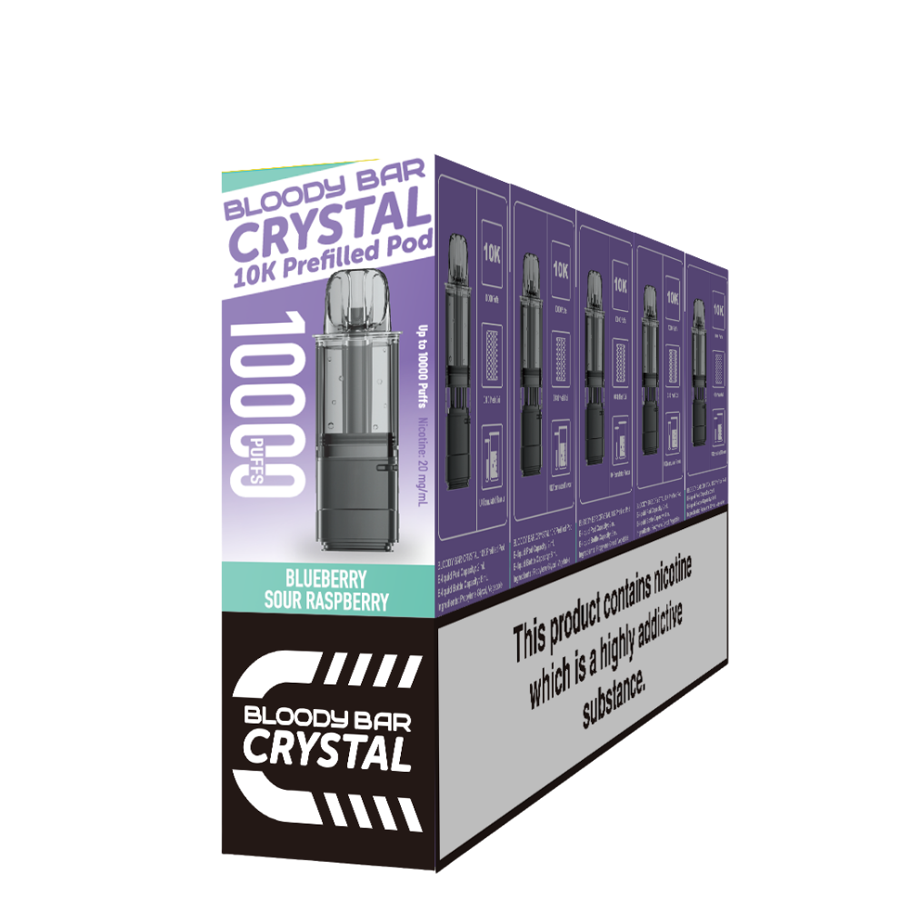 Crystal 10K Bloody Bar | Replacement Pods | Blueberry Sour Raspberry | 10K| Pack Of 5