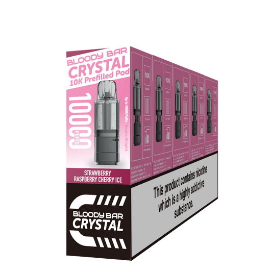 Crystal 10K Bloody Bar | Replacement Pods | Strawberry Raspberry Cherry Ice | 10K | Pack Of 5