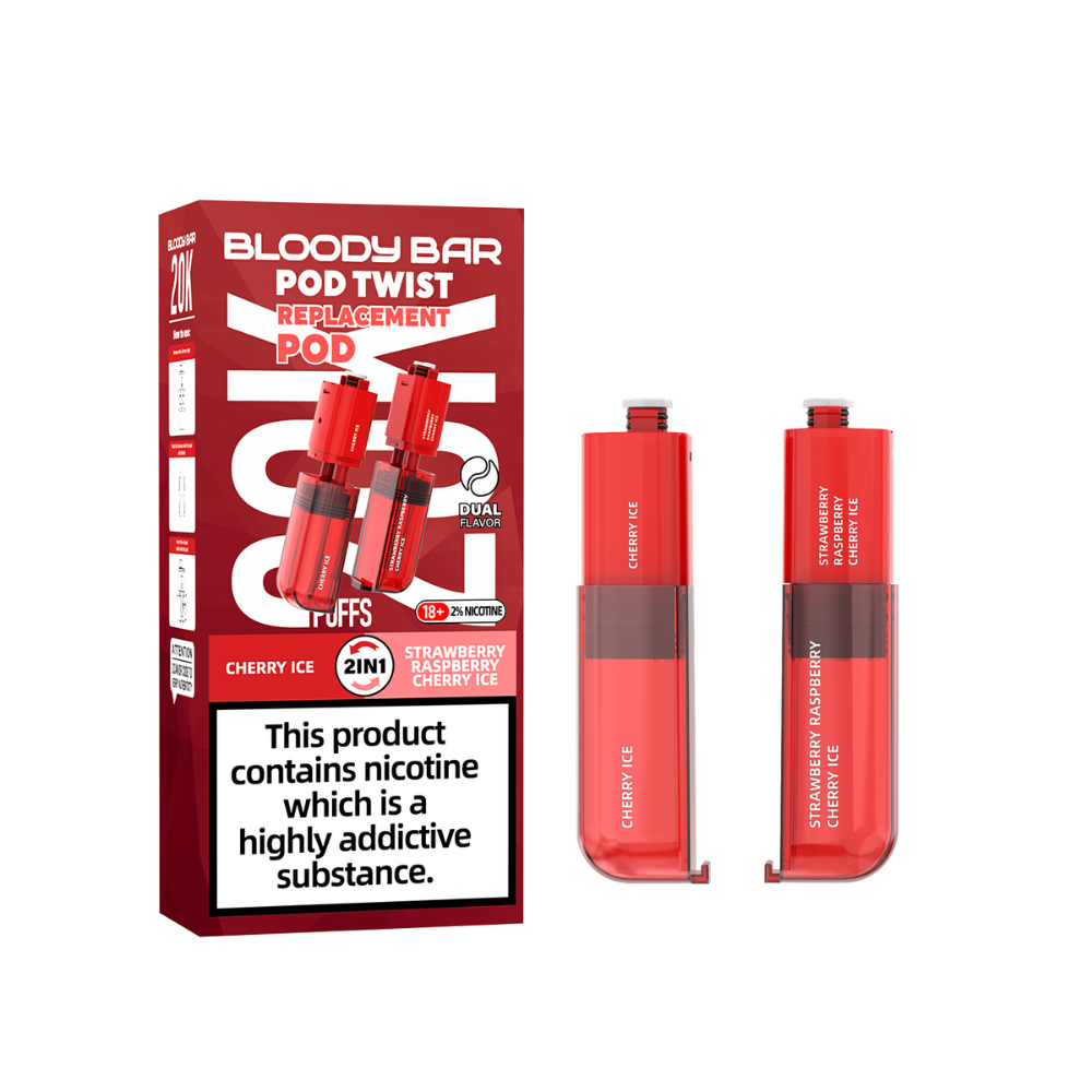 Bloody Bar | Replacement Pods | Cherry Ice/Strawberry Raspberry Cherry Ice | Pod Twist 20K | Pack of 5