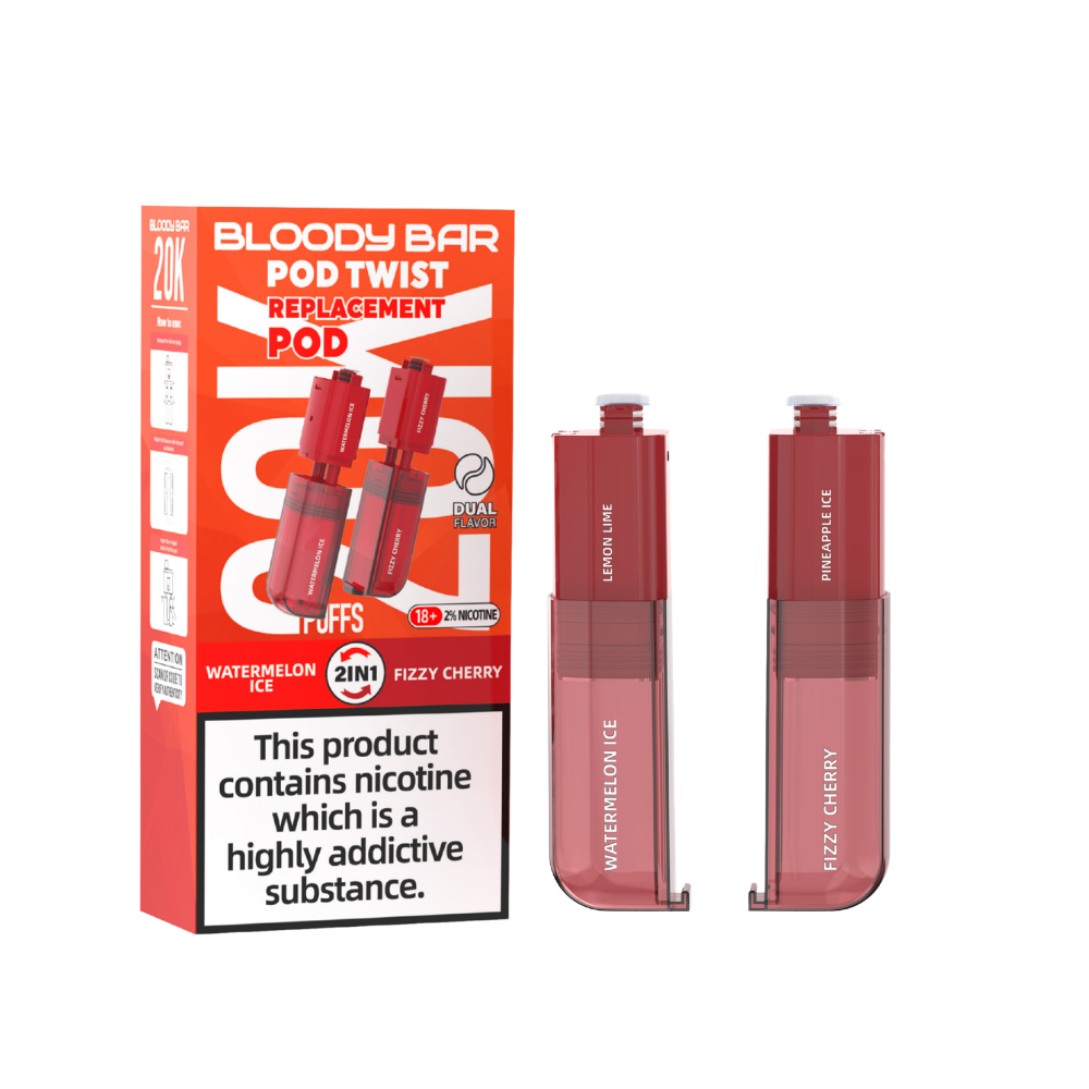 Bloody Bar | Replacement Pods | Watermelon Ice/Fizzy Cherry | Pod Twist 20K | Pack of 5