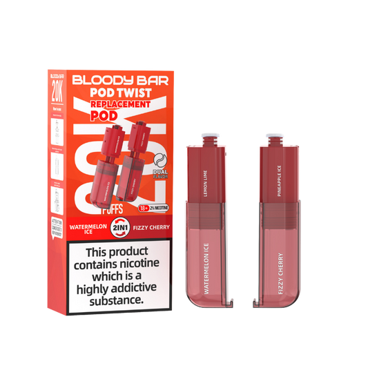 Bloody Bar | Replacement Pods | Watermelon Ice/Fizzy Cherry | Pod Twist 20K | Pack of 5