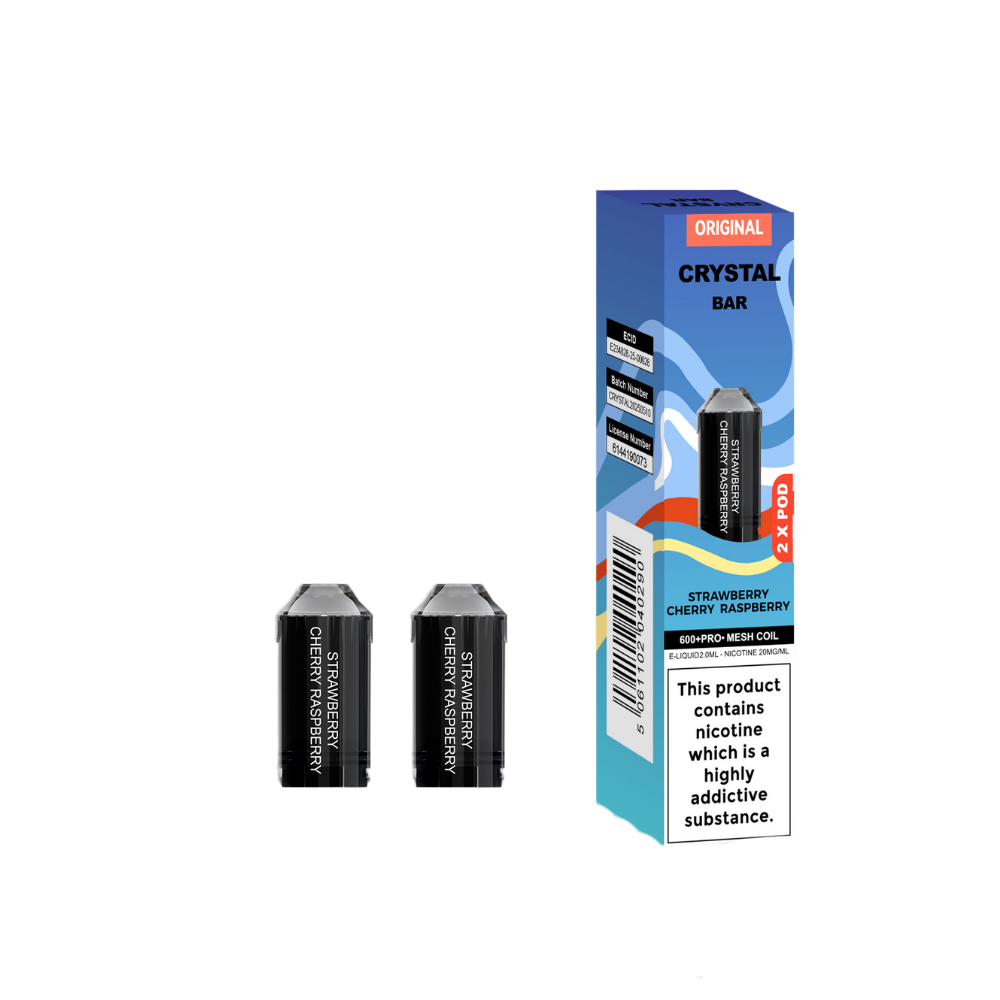 Crystal Bar | Replacement Pods | Strawberry Cherry Raspberry | 600  Puffs| Pack Of 5