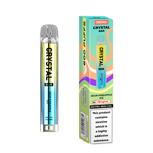 Crystal Bar | Prefilled Pod Kit | Sour Pineapple Ice | 600 Puffs| Pack Of 10