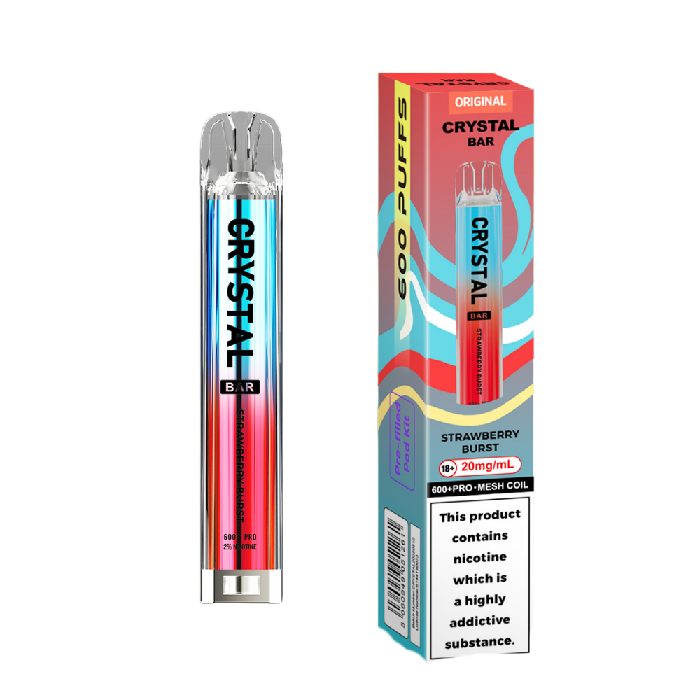 Crystal Bar | Prefilled Pod Kit | Strawberry Burst | 600 Puffs| Pack Of 10