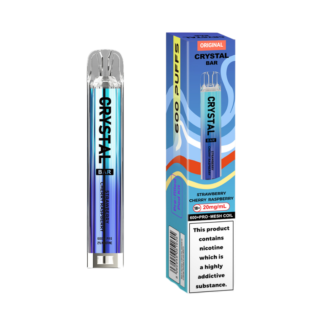 Crystal Bar | Prefilled Pod Kit | Strawberry Cherry Raspberry | 600 Puffs| Pack Of 10