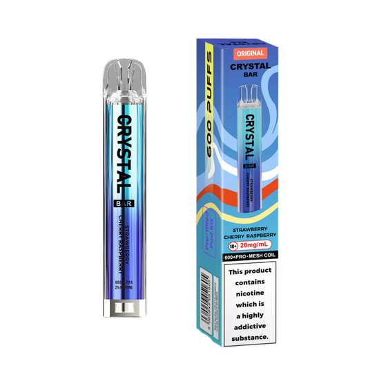 Crystal Bar | Prefilled Pod Kit | Strawberry Cherry Raspberry | 600 Puffs| Pack Of 10