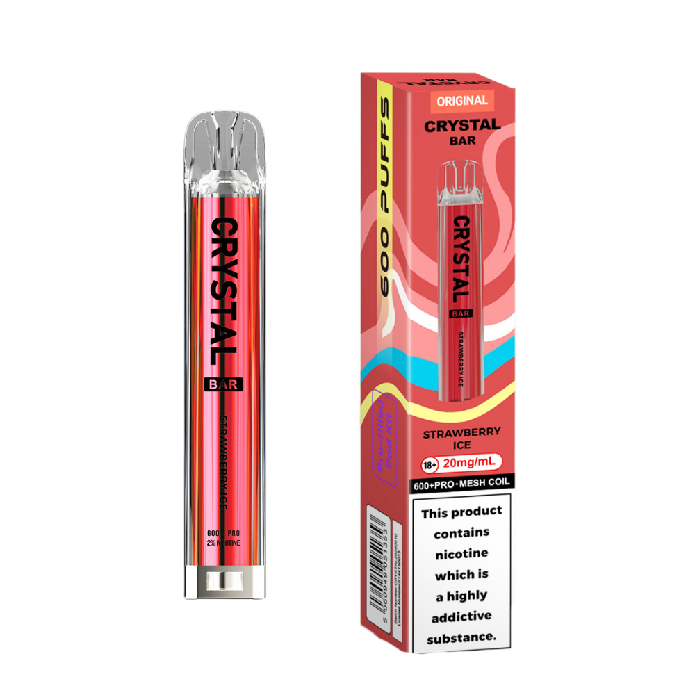Crystal Bar | Prefilled Pod Kit | Strawberry Ice | 600 Puffs| Pack Of 10