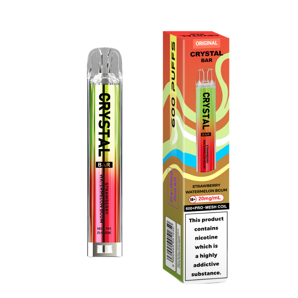 Crystal Bar | Prefilled Pod Kit | Strawberry Watermelon Bgum | 600 Puff| Pack Of 10
