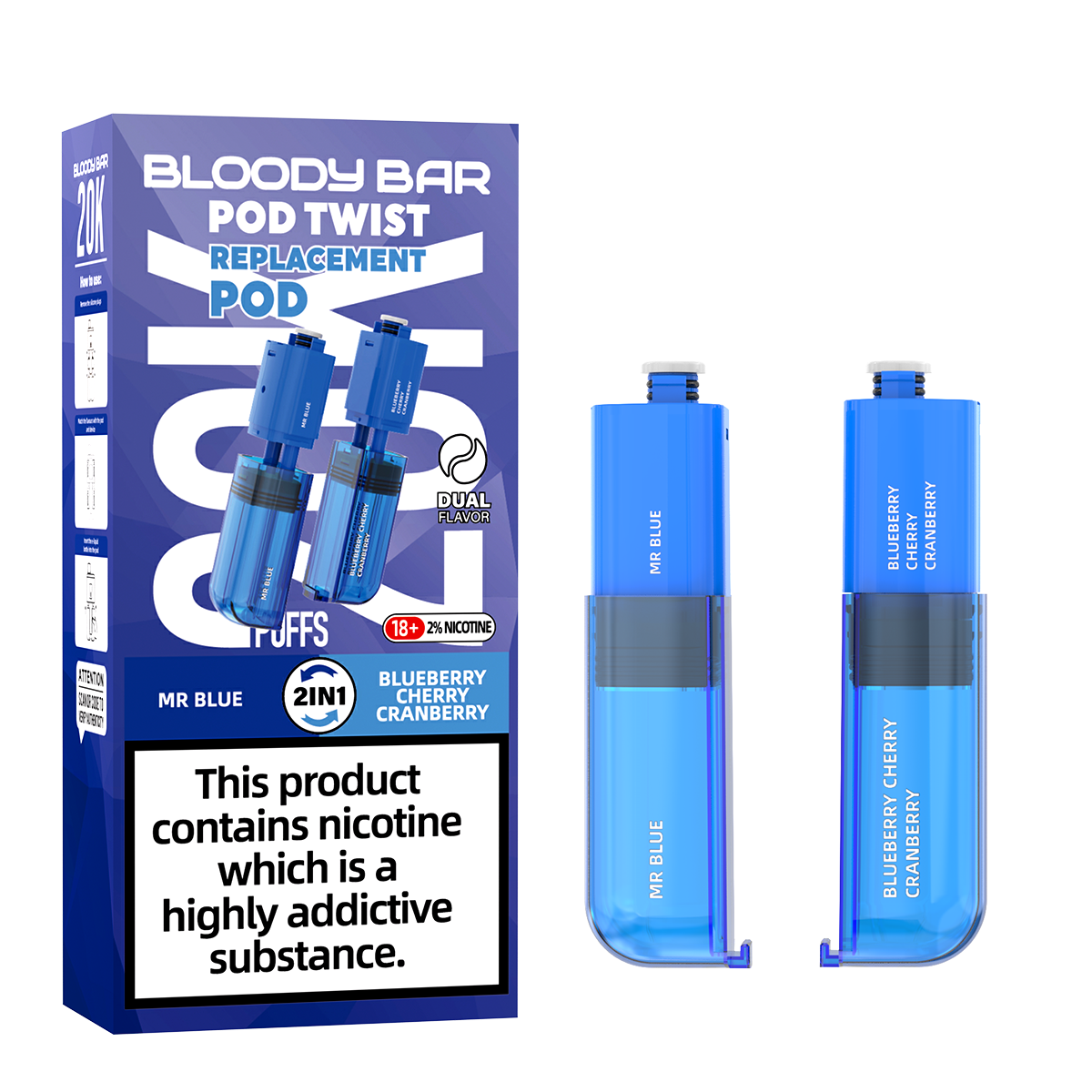 Bloody Bar | Replacement Pods | Mr Blue/Blueberry Cherry Cranberry | Pod Twist 20K | Pack of 5