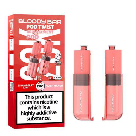 Bloody Bar | Replacement Pods | Strawberry Kiwi/Peach Mango | Pod Twist 20K | Pack of 5