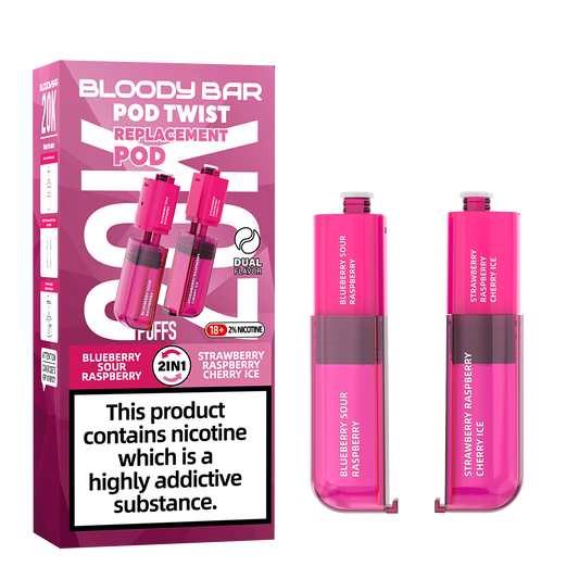Bloody Bar | Replacement Pods | Blueberry Sour Raspberry/Strawberry Raspberry Cherry Ice | Pod Twist 20K | Pack of 5
