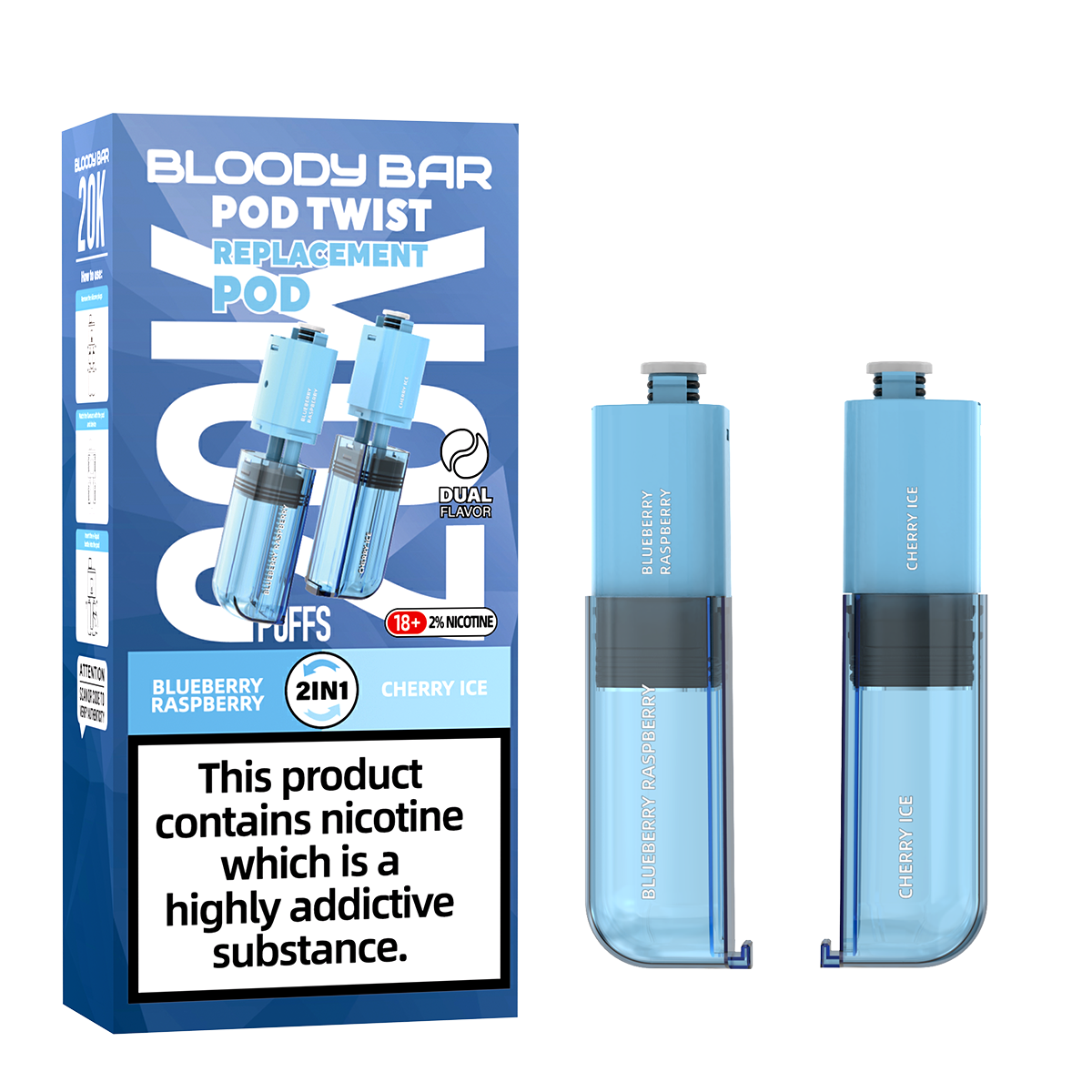Bloody Bar | Replacement Pods | Blueberry Raspberry/Cherry Ice | Pod Twist 20K | Pack of 5
