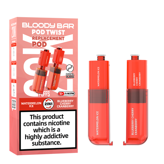 Bloody Bar | Replacement Pods | Watermelon Ice/Blueberry Cherry Cranberry | Pod Twist 20K | Pack of 5