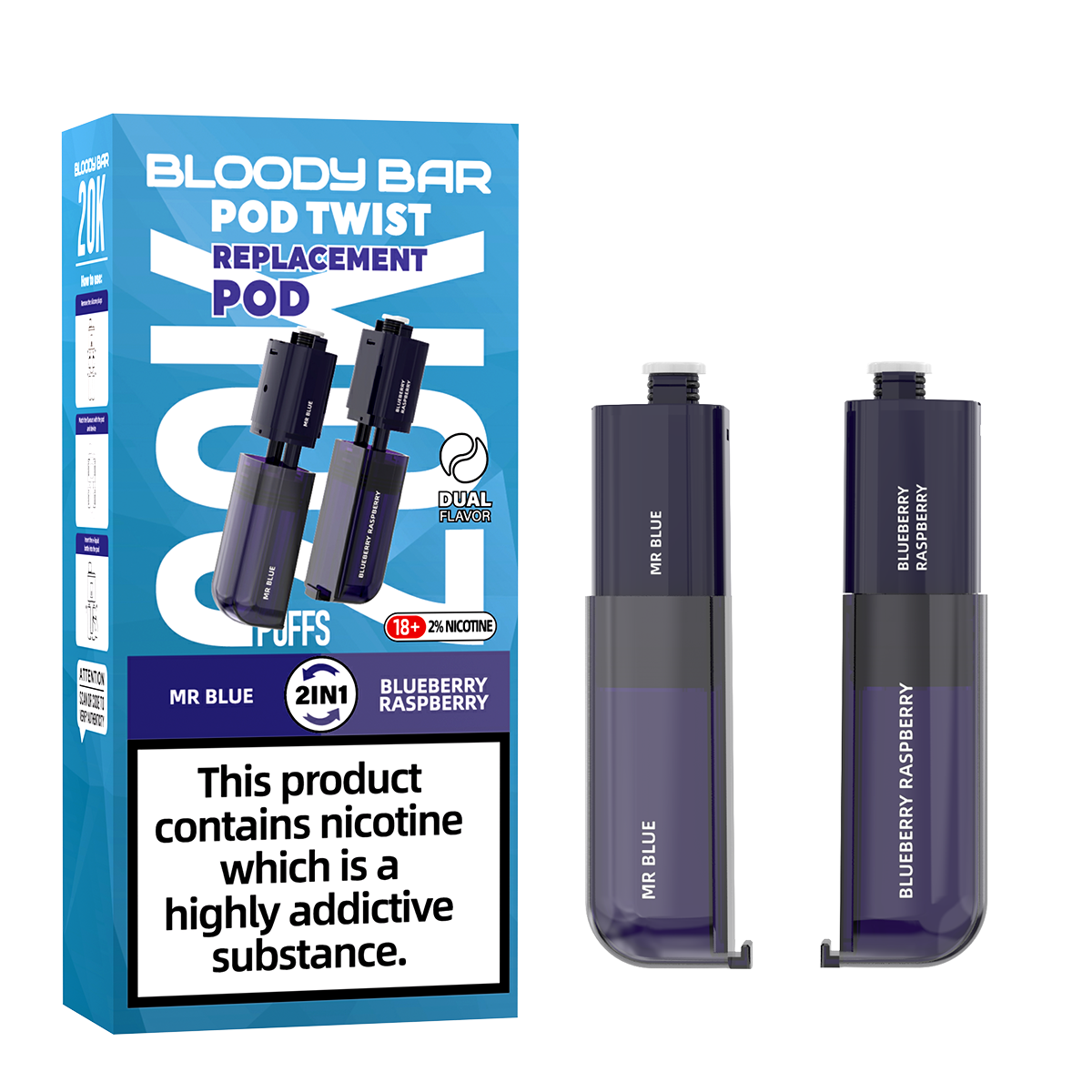 Bloody Bar | Replacement Pods | Mr Blue/Blueberry Raspberry | Pod Twist 20K | Pack of 5