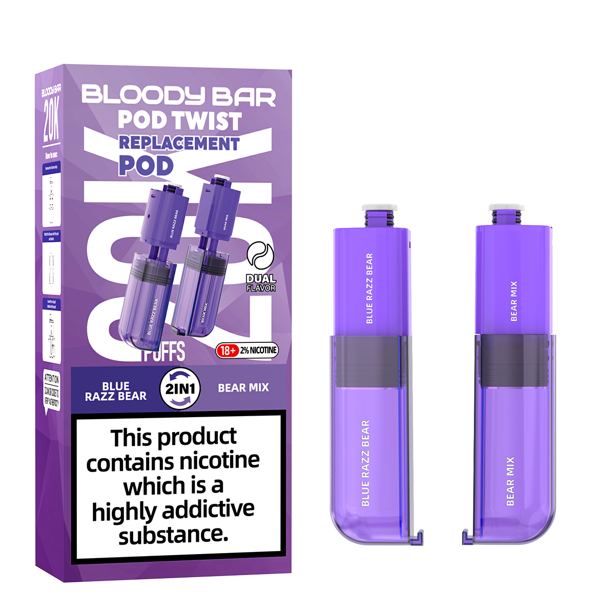 Bloody Bar | Replacement Pods | Blue Razz Bear/Bear Mix | Pod Twist 20K | Pack of 5
